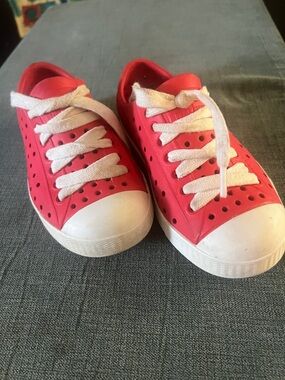 Native Shoes Kids Red Slip-On Perforated Sneakers with White Accents